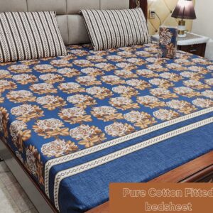 Premium Pure Cotton Fitted Bedsheet – Export Quality, Full Printed, 3-Piece Set
