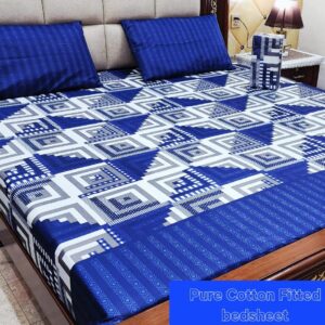 Premium Pure Cotton Fitted Bedsheet – Export Quality, Full Printed, 3-Piece Set