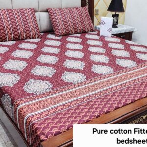 Premium Pure Cotton Fitted Bedsheet – Export Quality, Full Printed, 3-Piece Set