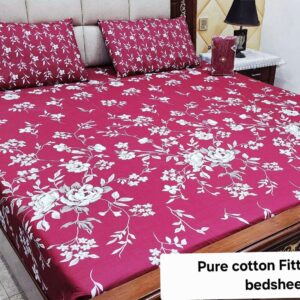 Premium Pure Cotton Fitted Bedsheet – Export Quality, Full Printed, 3-Piece Set