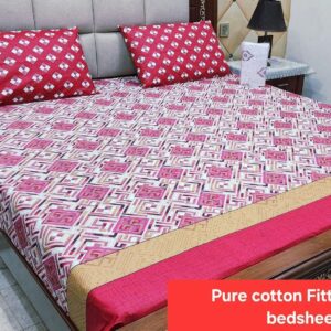 Premium Pure Cotton Fitted Bedsheet – Export Quality, Full Printed, 3-Piece Set