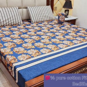 Premium Pure Cotton Fitted Bedsheet – Export Quality, Full Printed, 3-Piece Set