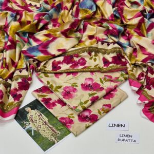 Maria B Linen Collection – 3pc Allover Printed Suit with Digital Dupatta